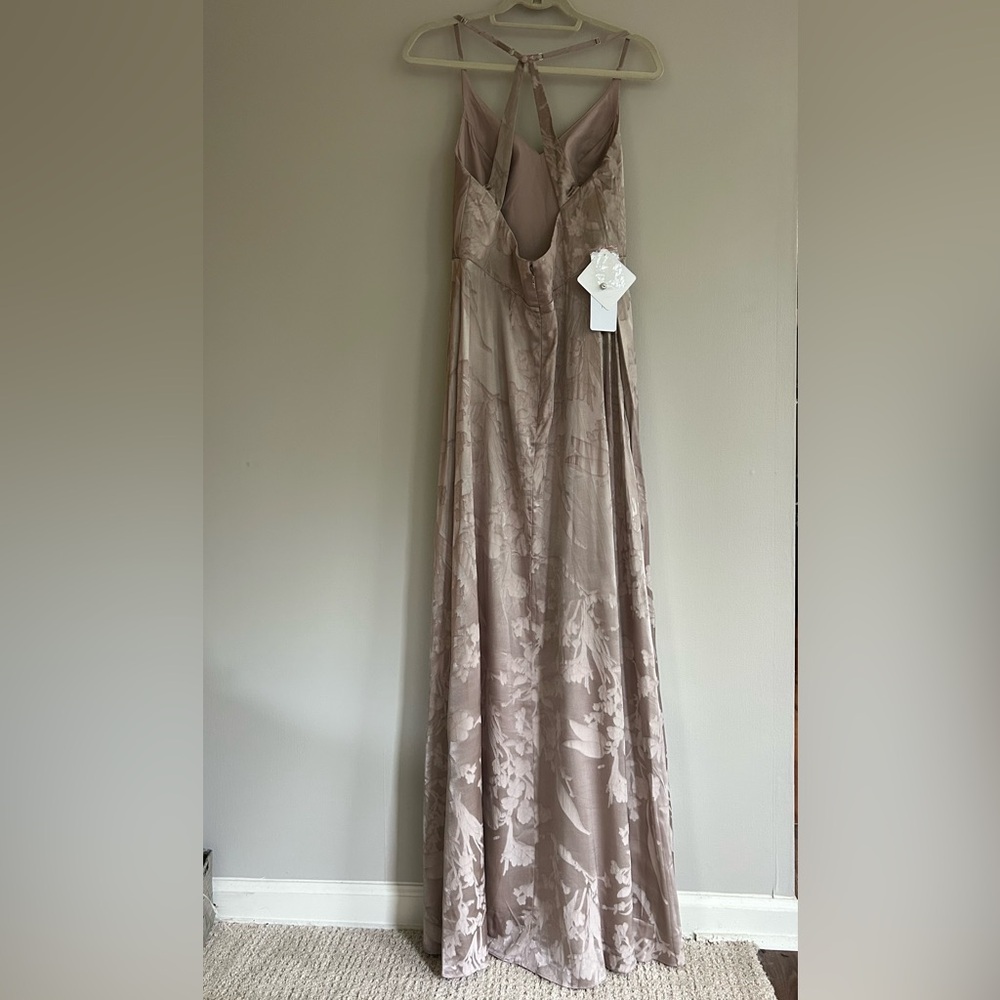 NWT AZAZIE Gabrielle Taupe Satin Jacquard Maxi Dress Formal Bridesmaid Prom Sz 8 - Picture 8 of 12